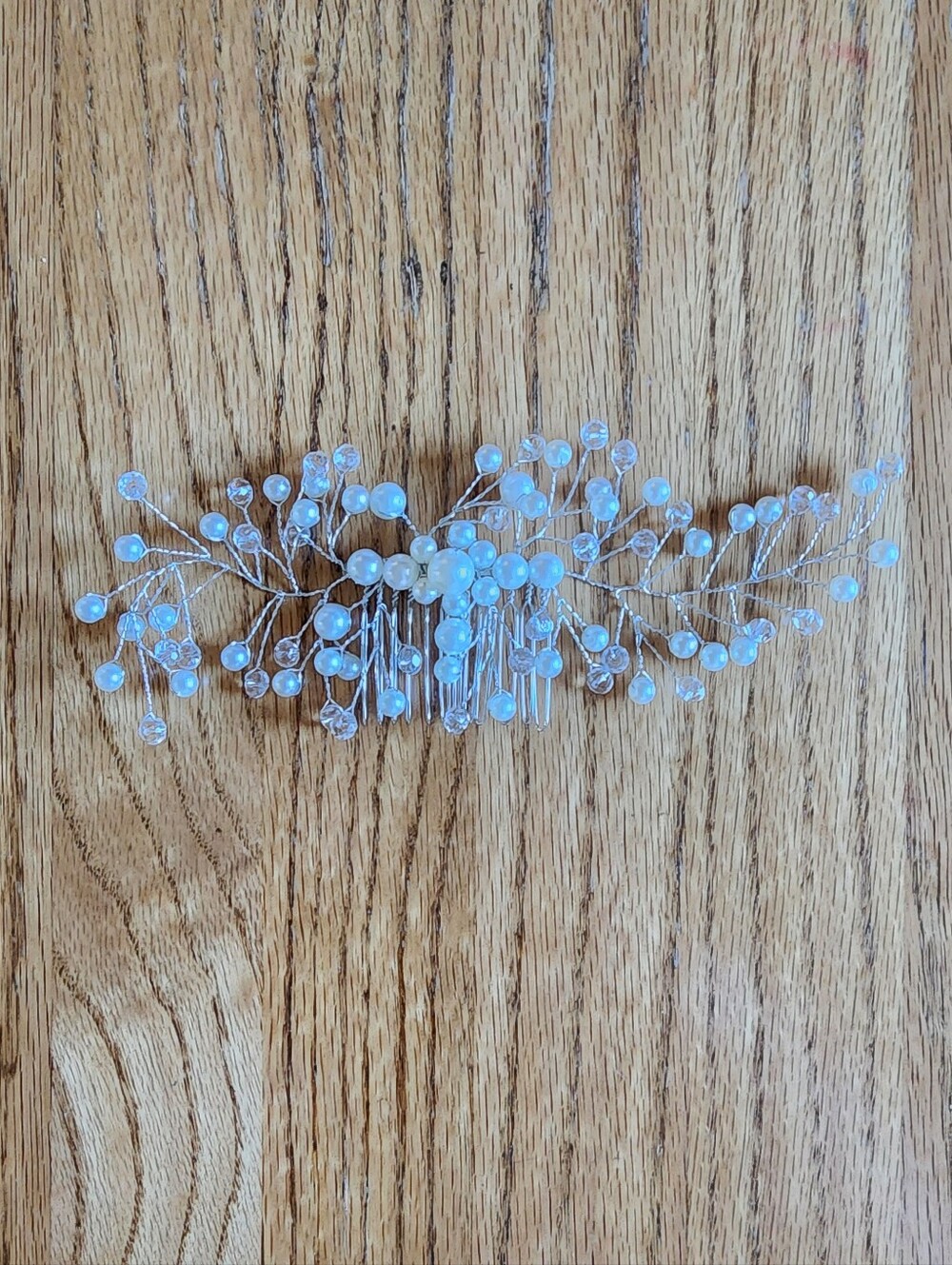 NWOT Silver Floral Faux Pearl & Faux Crystal Hair Comb Hair Accessory Wedding